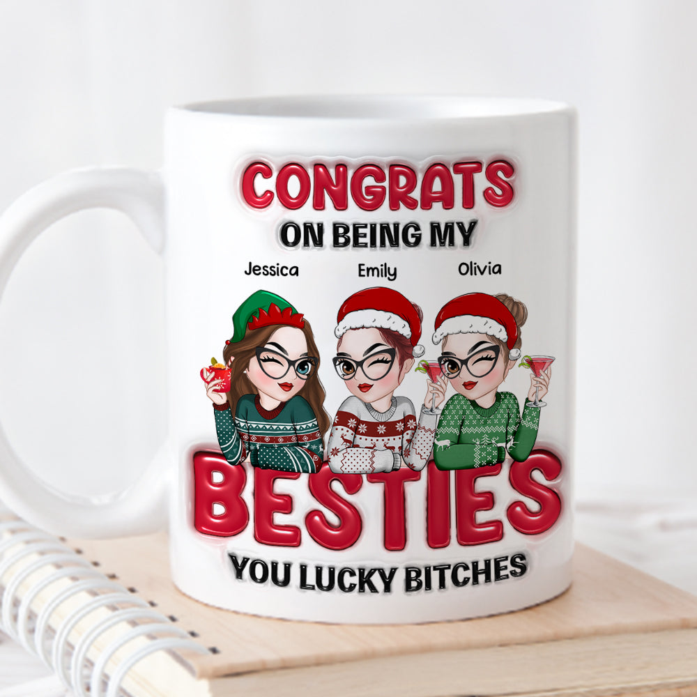Custom Best Friend, Christmas & Birthday Friendship Keepsake Gift • Congrats My Bestie - Personalized 3D Inflated Effect Coffee Mug