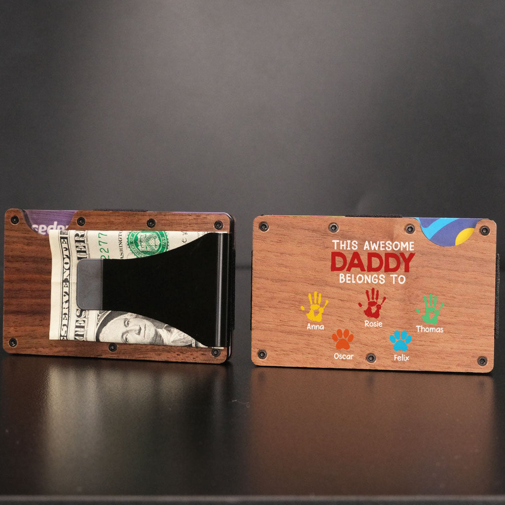 This Awesome Daddy Belongs To - Personalized Wooden Card Holder