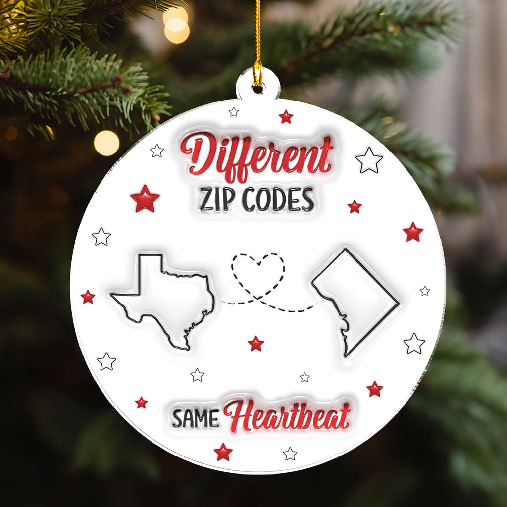 Custom Family Christmas Ornament for Long Distance Families •  Long Distance But Same Heartbeat - Personalized 3D Inflated Effect Acrylic Ornament