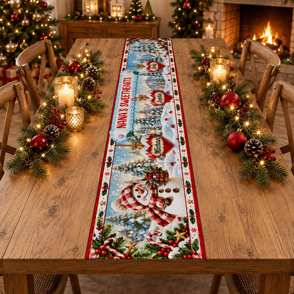 Custom Family Name Christmas Gifts, Holiday Decor Gift • Grandma Sweetheart Era - Personalized Table Runner