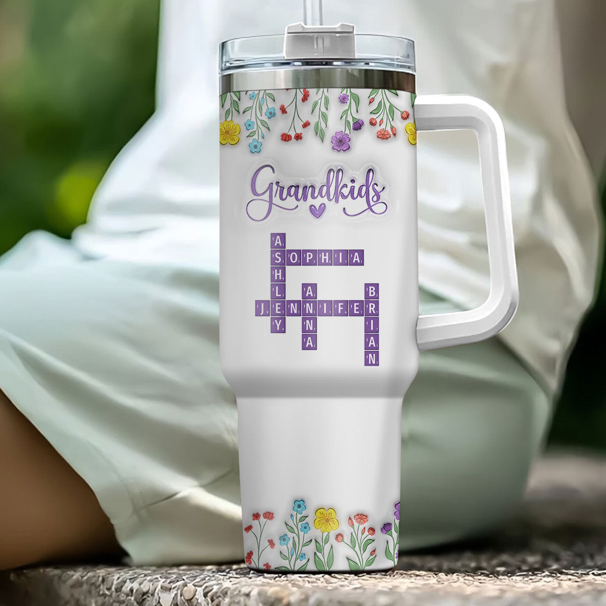 Custom Mother's Day Birthday Gifts For Grandma • Love My Grandkids Crossword - Personalized 3D Inflated Effect Printed 40 Oz Tumbler