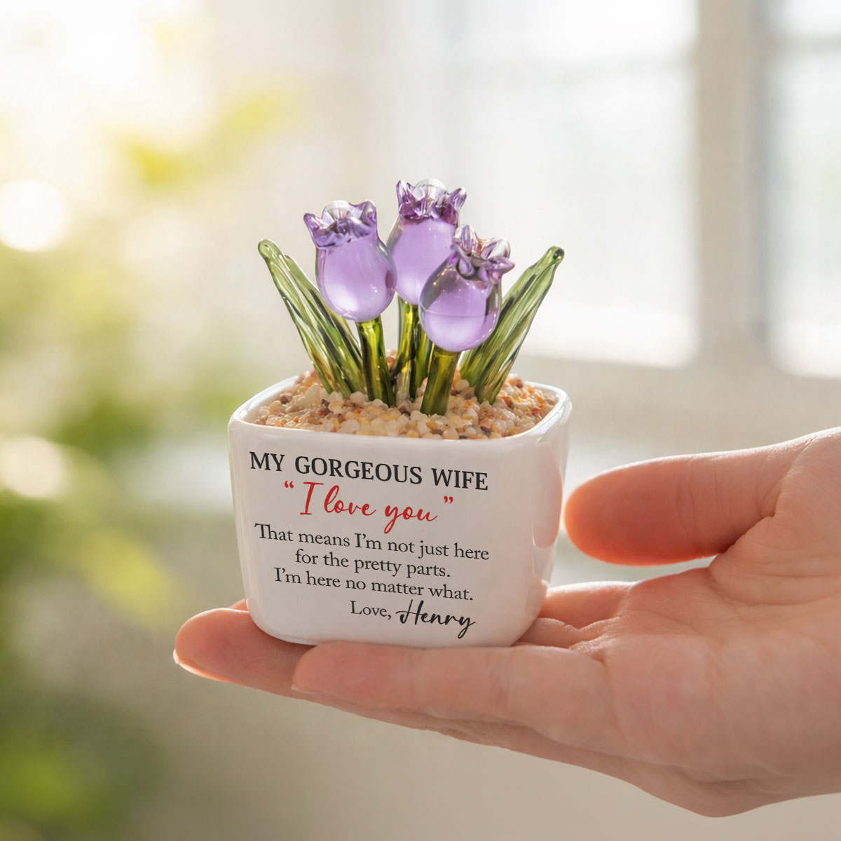 Custom Flower Keepsake, Meaningful Glass Home Decor Gift • I Am Here For You - Personalized Glass Everlasting Tulips