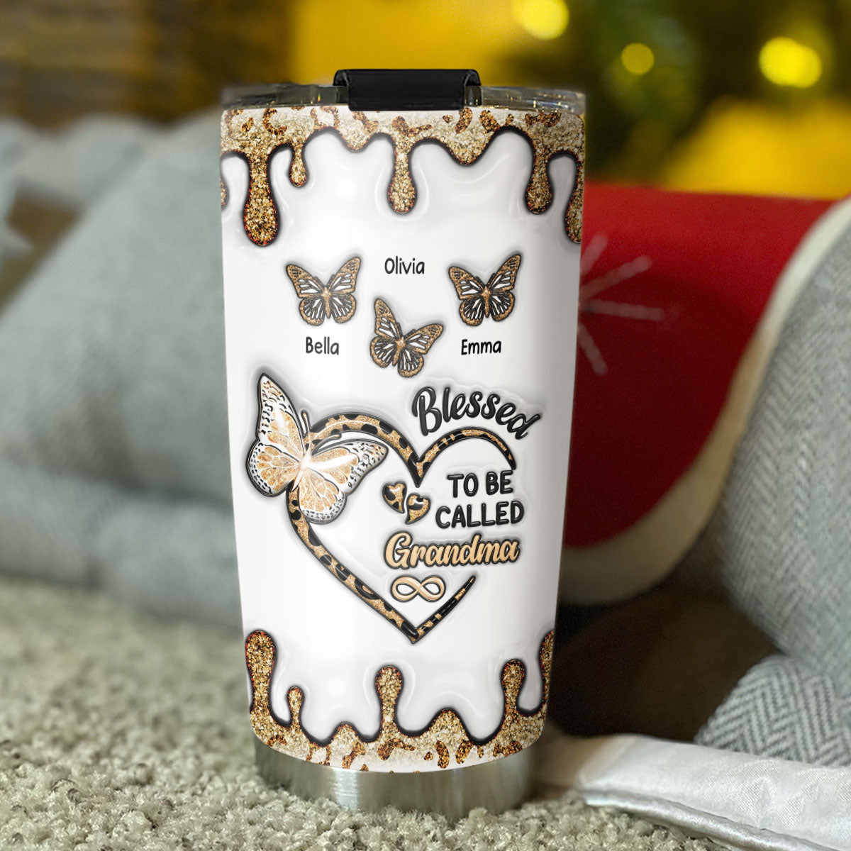 Custom Mother's Day Birthday Gifts For Grandma • Butterfly Grammy - Personalized 3D Inflated Effect Tumbler