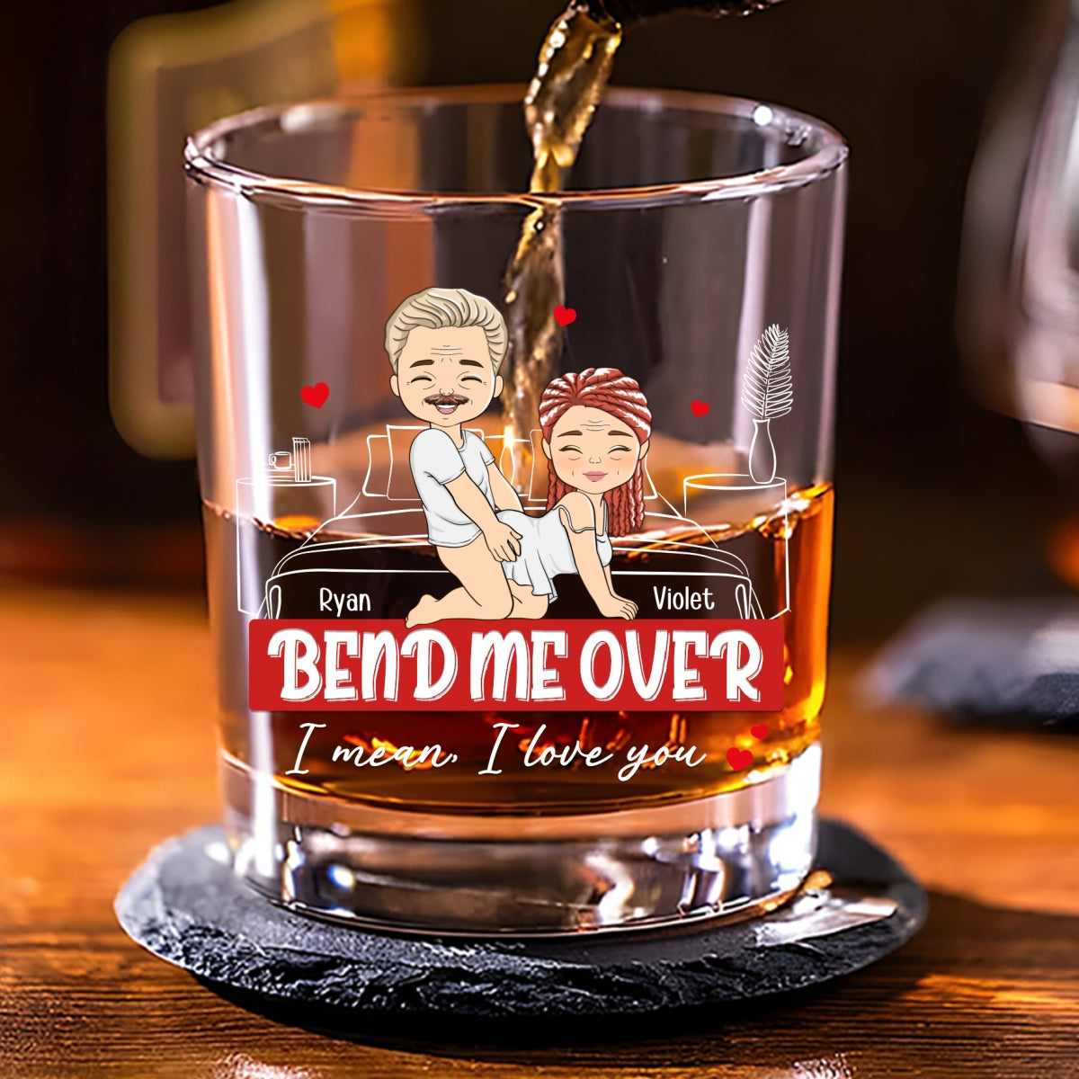 Custom Christmas Anniversary Birthday Drinkware Gifts for Wife • Bend Me Over - Personalized Whiskey Glass