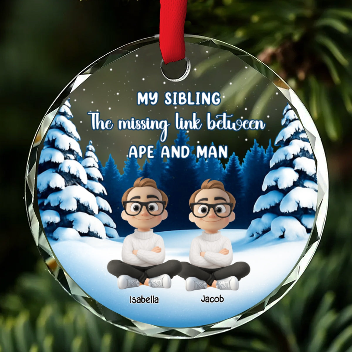 Custom Brothers & Sisters Christmas Ornament •  Sibling Evolution Still In Progress - Personalized Glass Ornament