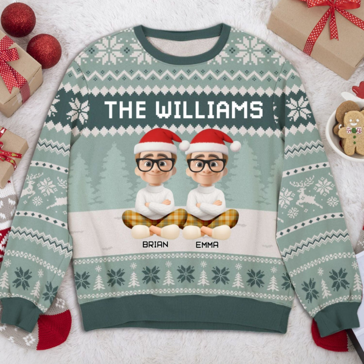 Custom Christmas Sweatshirt, Holiday Birthday Gift • Our Family Christmas Sweatshirt - Personalized All-Over-Print Sweatshirt