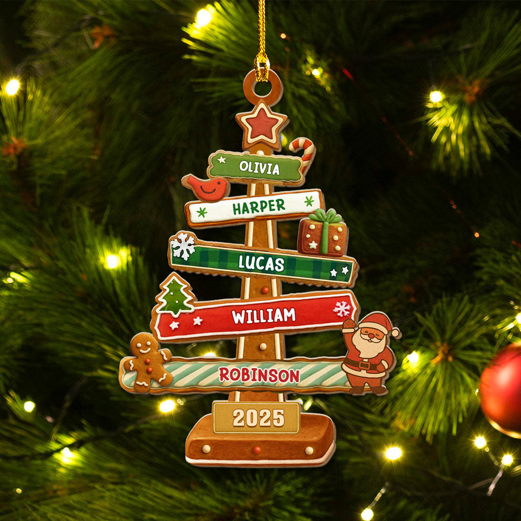 Custom Family Ornament, Christmas Gift for Family Members •  Gingerbread Christmas Tree - Personalized Wood Ornament