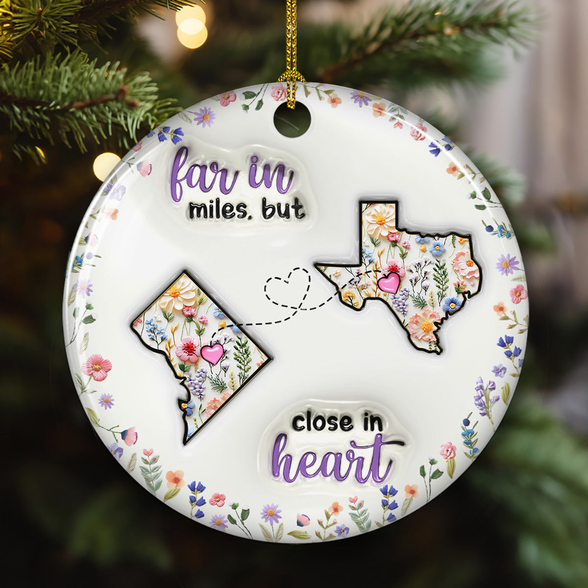 Custom Family Christmas Ornament for Long Distance Families •  Love Knows No Distance Boundaries - Personalized 3D Inflated Effect Ceramic Ornament