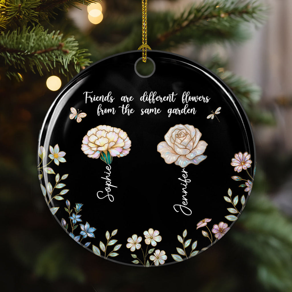 Custom Sister Christmas Ornament •  Birth Flower Sisters Are Different Flowers - Personalized Ceramic Ornament