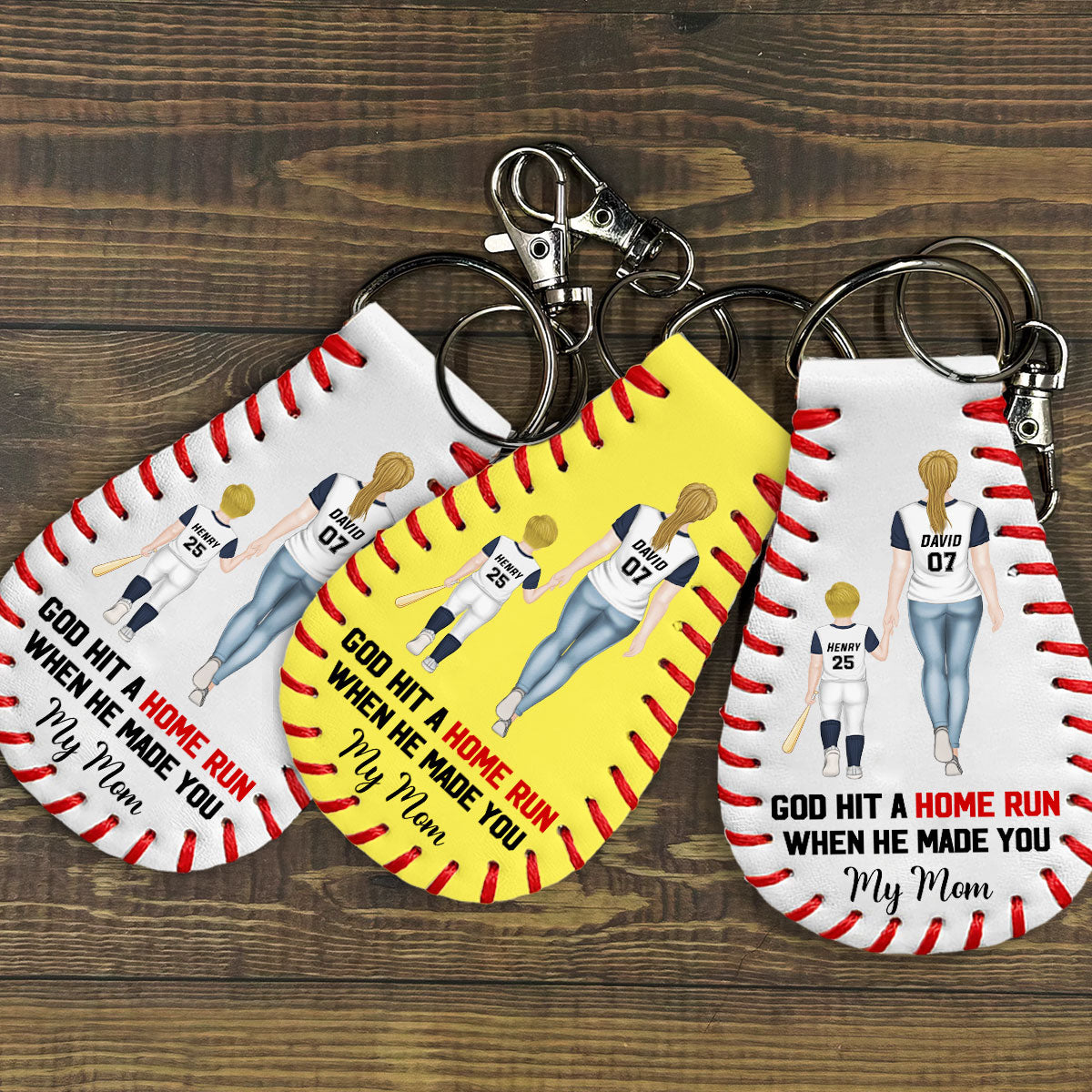 My Favorite Baseball Player Calls Me Mom - Personalized Leather Baseball Keychain