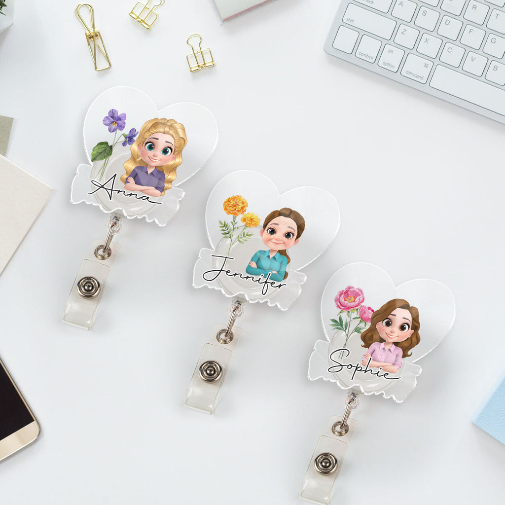 Custom ID Holder Gifts For Coworker, For Boss, Office Gift With Name • You Are Beautiful Flower - Personalized Acrylic Badge Reel
