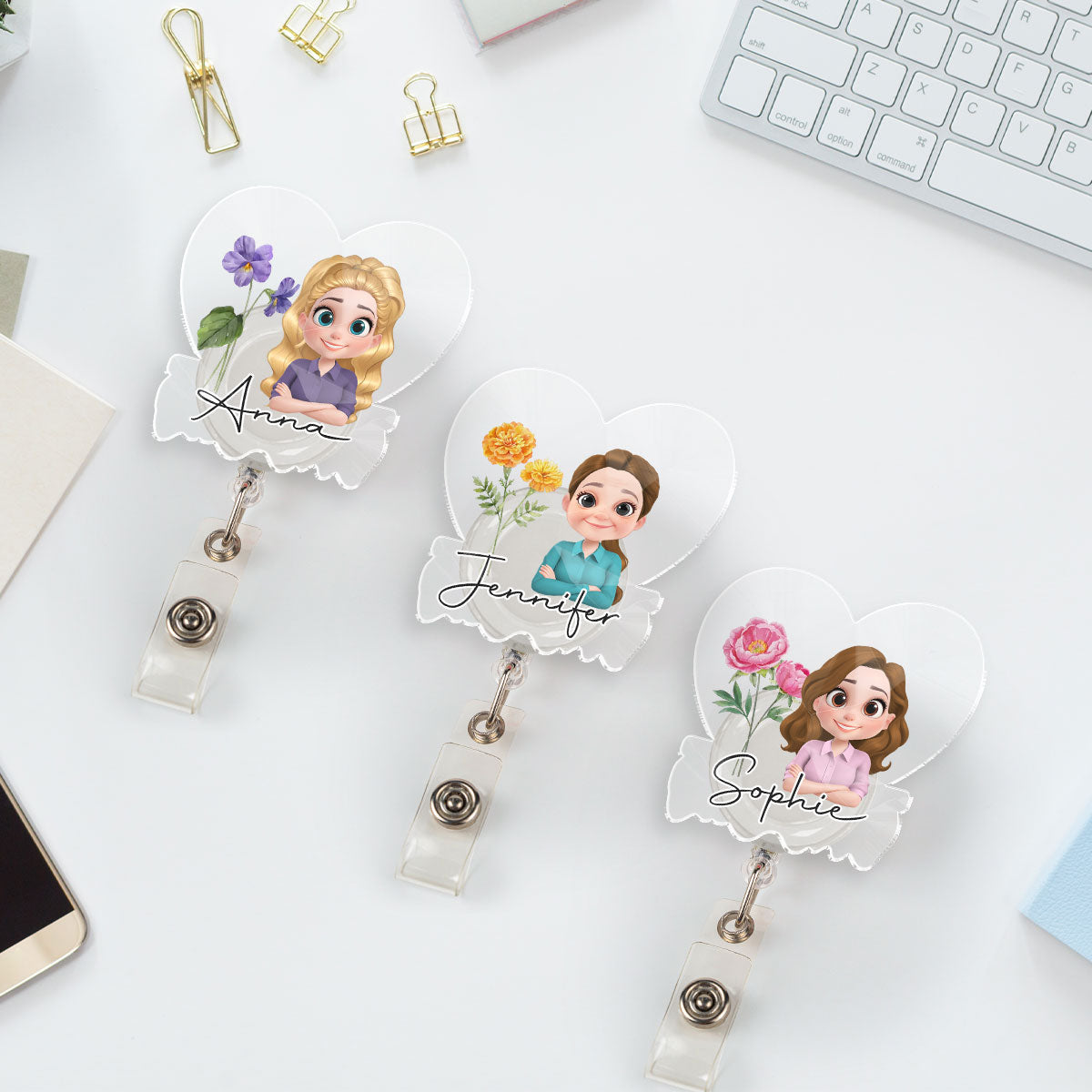 Custom ID Holder Gifts For Coworker, For Boss, Office Gift With Name • You Are Beautiful Flower - Personalized Acrylic Badge Reel