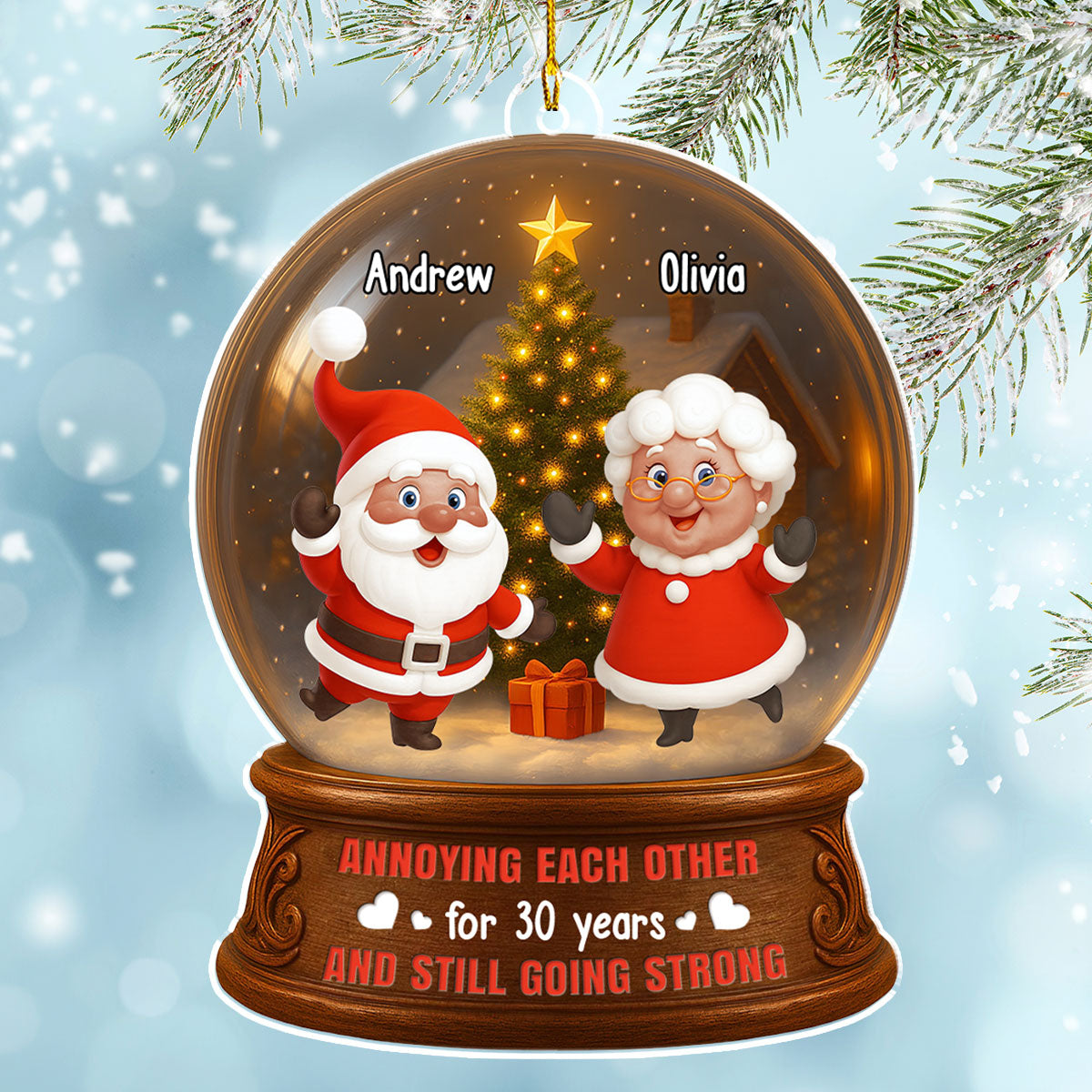 Custom Couple Christmas Ornament, Anniversary Gift •  Christmas Is Coming To Town - Personalized 3D Effect Acrylic Ornament