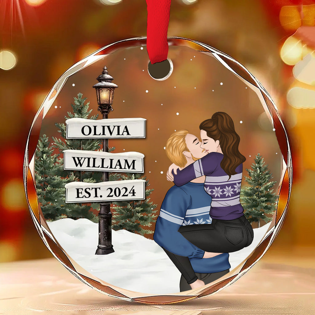 Custom Couple Christmas Ornament, Anniversary Gift •  You And Me Together - Personalized Glass Ornament