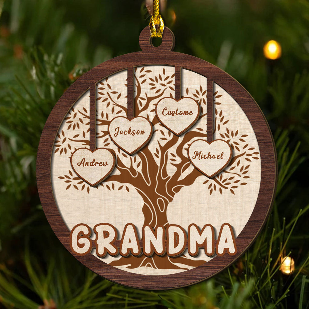 Custom Family Ornament, Christmas Gift for Family Members •  Blessed To Be Called Grandma - Personalized 2-layered Wood Ornament