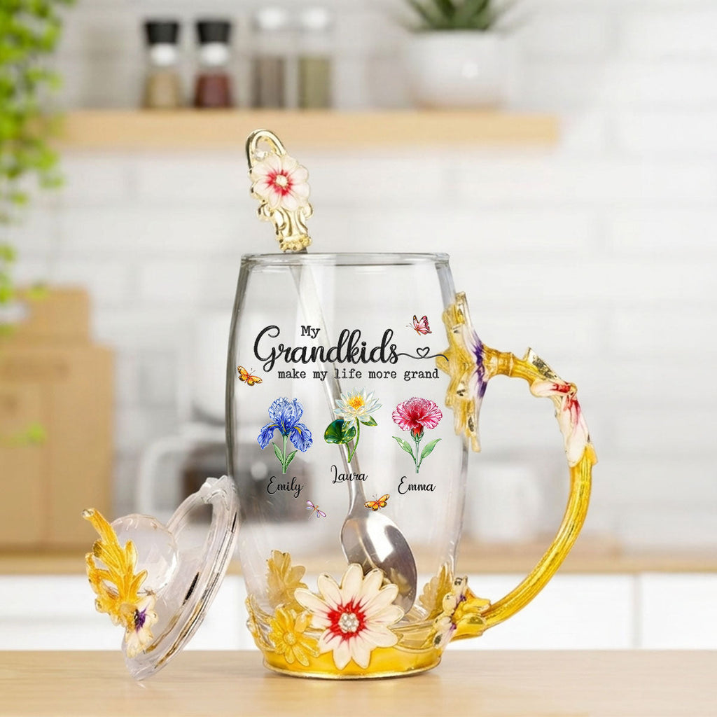 Make Life More Grand With Lovely Kids - Personalized 14OZ Flower Tea Cup
