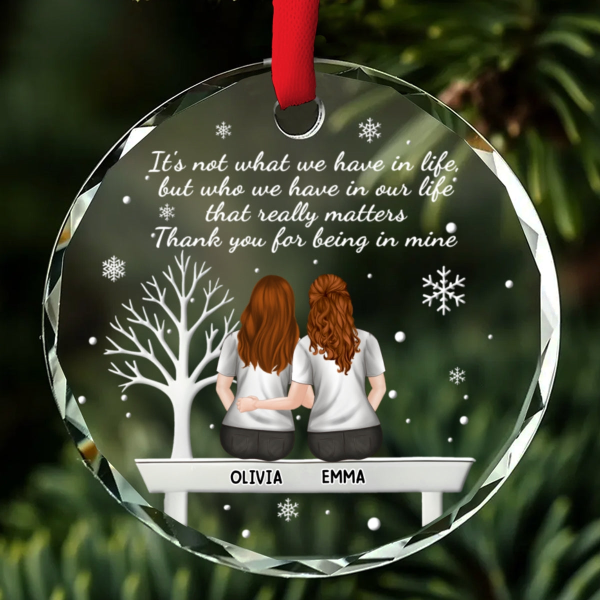 Custom Friendship Christmas Ornament, Best Friend Gift •  Heartfelt Friendship Token - Personalized Glass Ornament