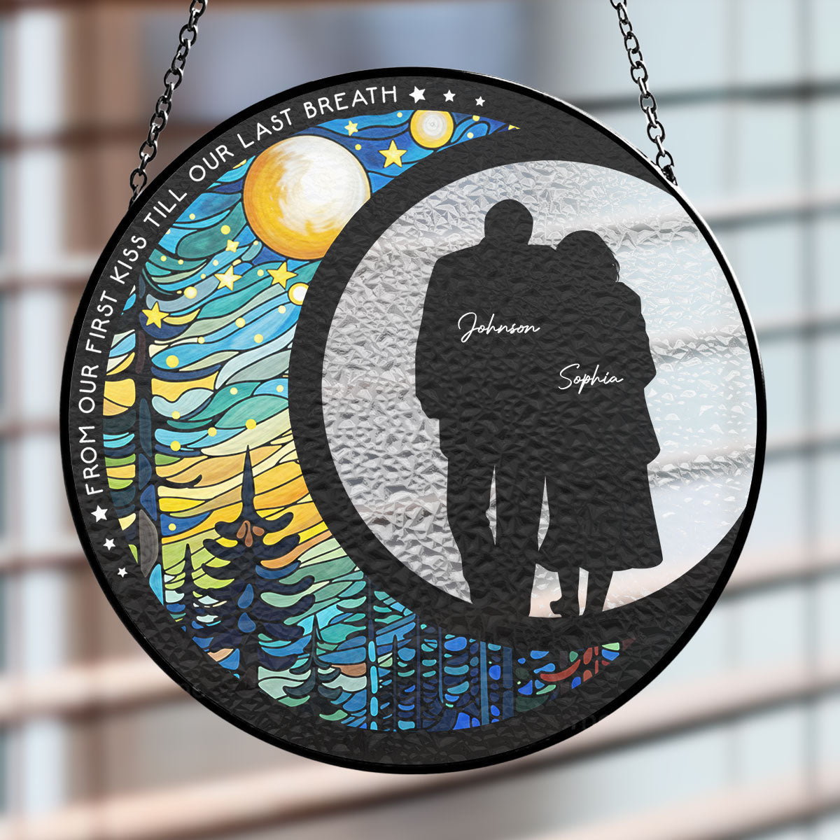 Custom Memorial Hanging Decor, Remembrance Keepsake • From Our First Kiss Till Our Last Breath - Personalized Window Hanging Suncatcher