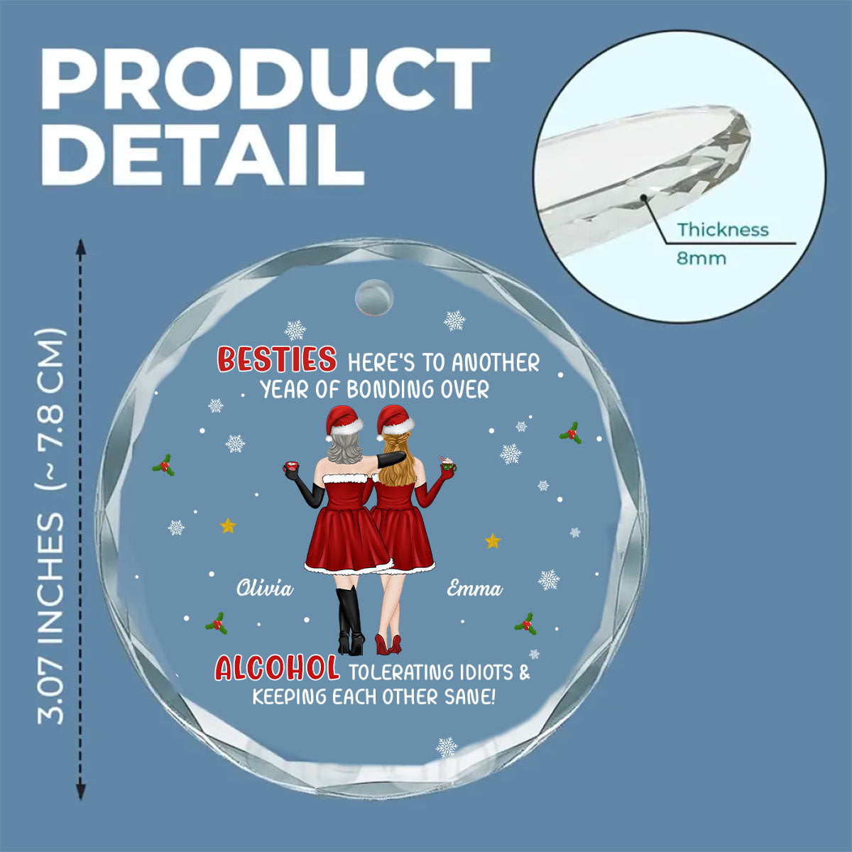 Custom Friendship Christmas Ornament, Best Friend Gift •  Alcohol Tolerating - Personalized Glass Ornament