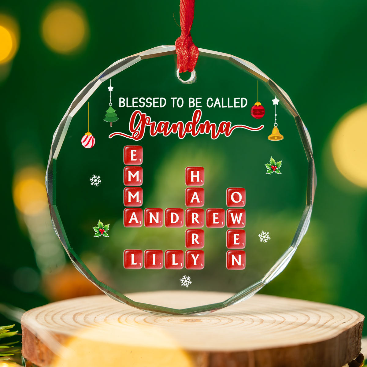 Custom Family Ornament, Christmas Gift for Family Members •  Blessed Grandma Christmas - Personalized Glass Ornament
