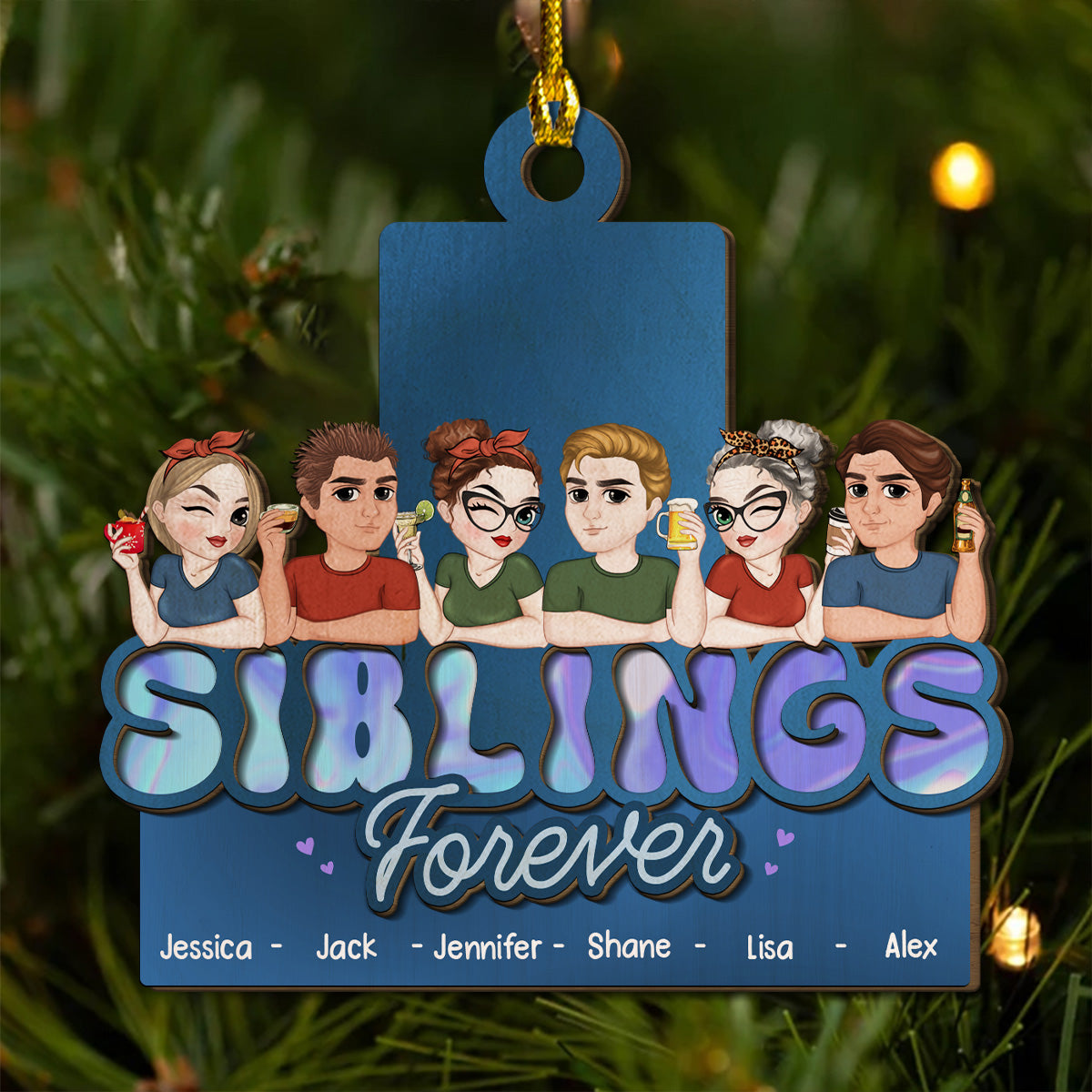 Custom Sister Christmas Ornament •  Siblings Forever - Personalized 2-Layered Wood Ornament