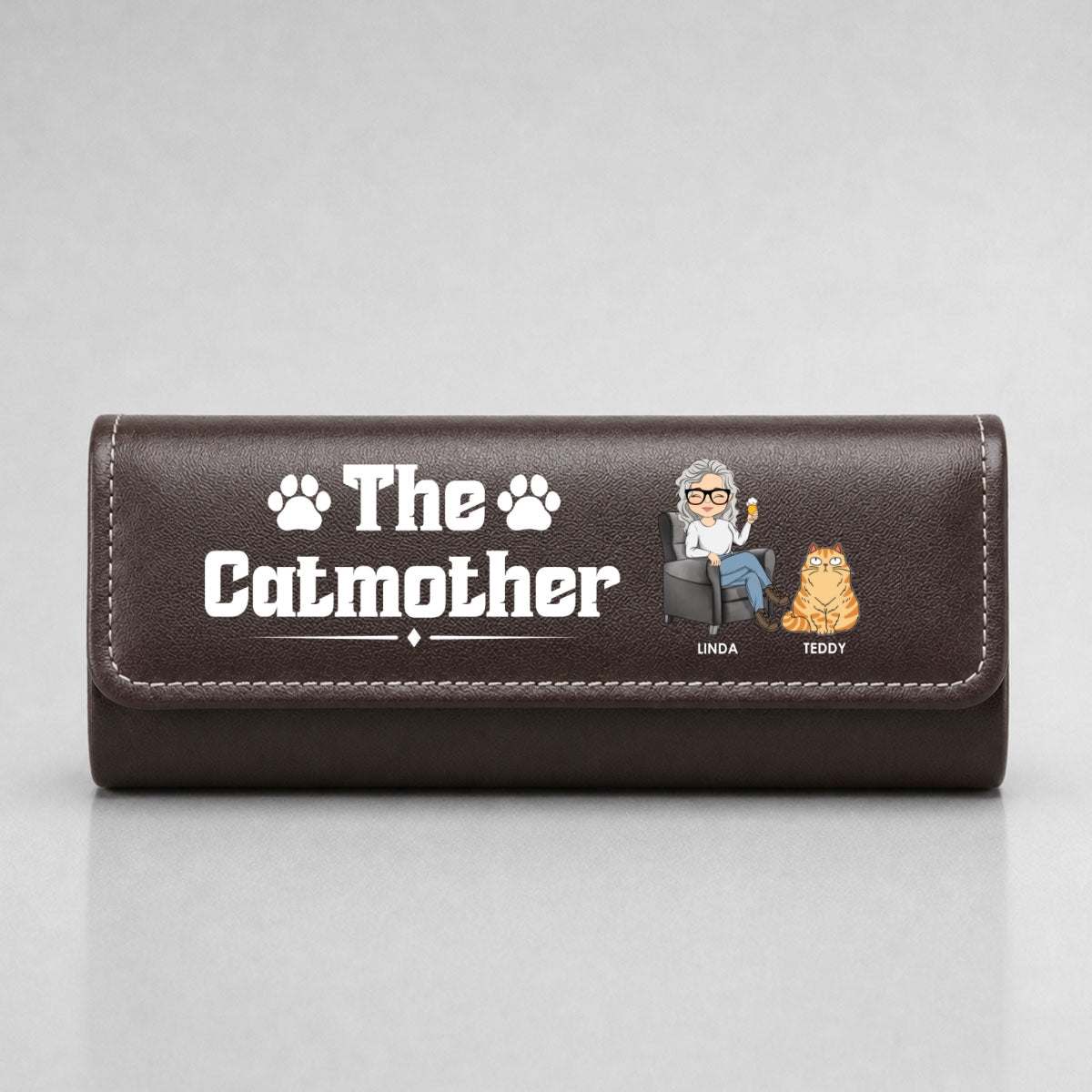 Funny Cat Mother - Personalized Leather Eyeglass Case