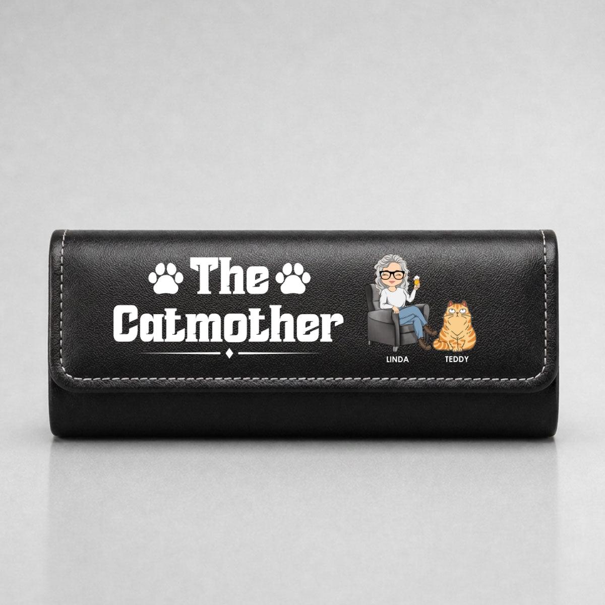 Funny Cat Mother - Personalized Leather Eyeglass Case