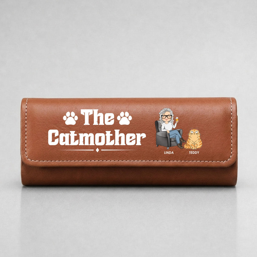 Funny Cat Mother - Personalized Leather Eyeglass Case