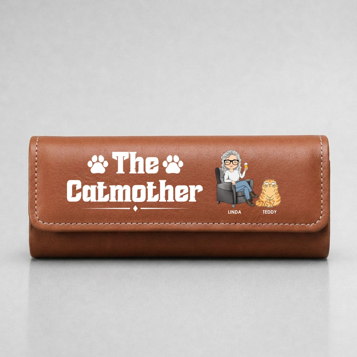Funny Cat Mother - Personalized Leather Eyeglass Case