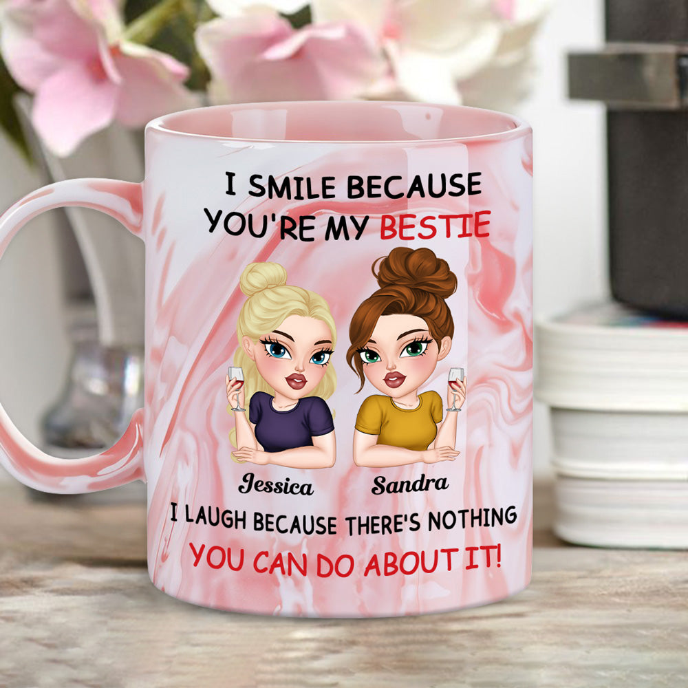 Custom Best Friend, Christmas & Birthday Friendship Keepsake Gift • Laugh Together - Personalized Pink Marble Mug