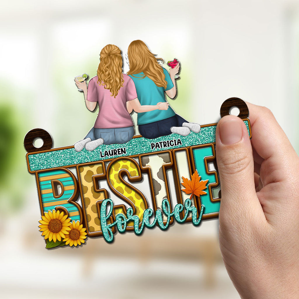 Custom Best Friend Hanging Decor, Friendship Birthday Gifts • Besties Fall Season - Personalized Suncatcher