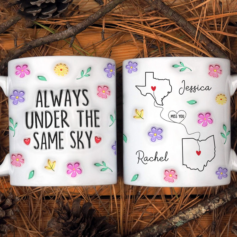 Custom Best Friend, Christmas & Birthday Friendship Keepsake Gift • Wish We Under The Same Sky - Personalized 3D Inflated Effect Mug