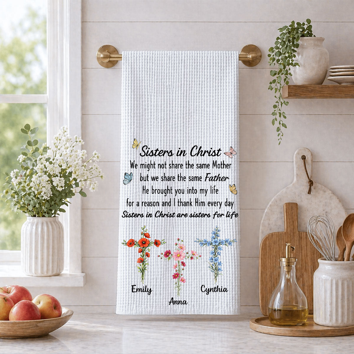 Custom Sister Kitchen Towel With Names, Birthday Christmas Gift For Sister Sibling • Sisters Growing In Grace - Personalized Kitchen Towel