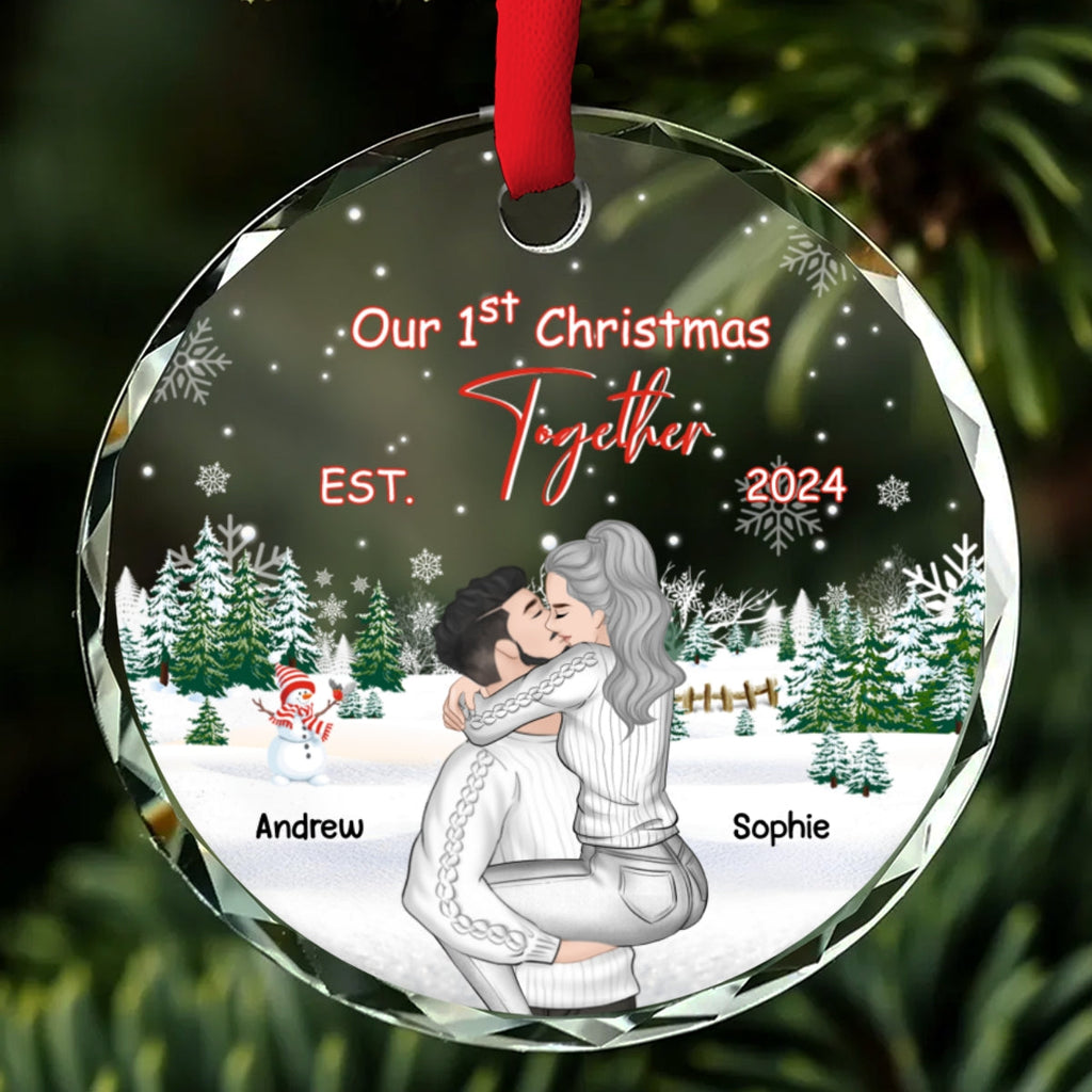 Custom First Christmas Ornament Married, Gift for Newlyweds •  First Christmas With You - Personalized Glass Ornament