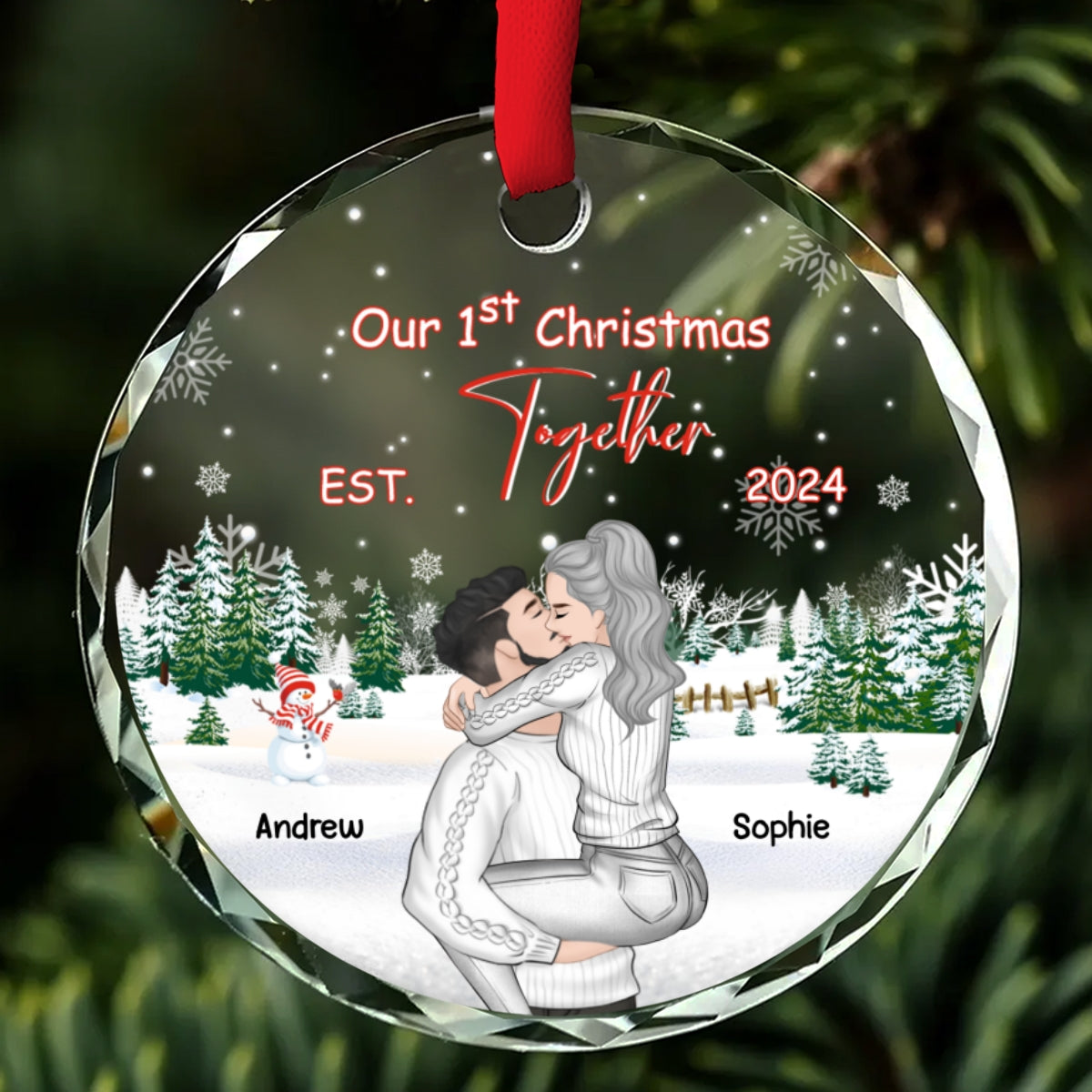 Custom First Christmas Ornament Married, Gift for Newlyweds •  First Christmas With You - Personalized Glass Ornament