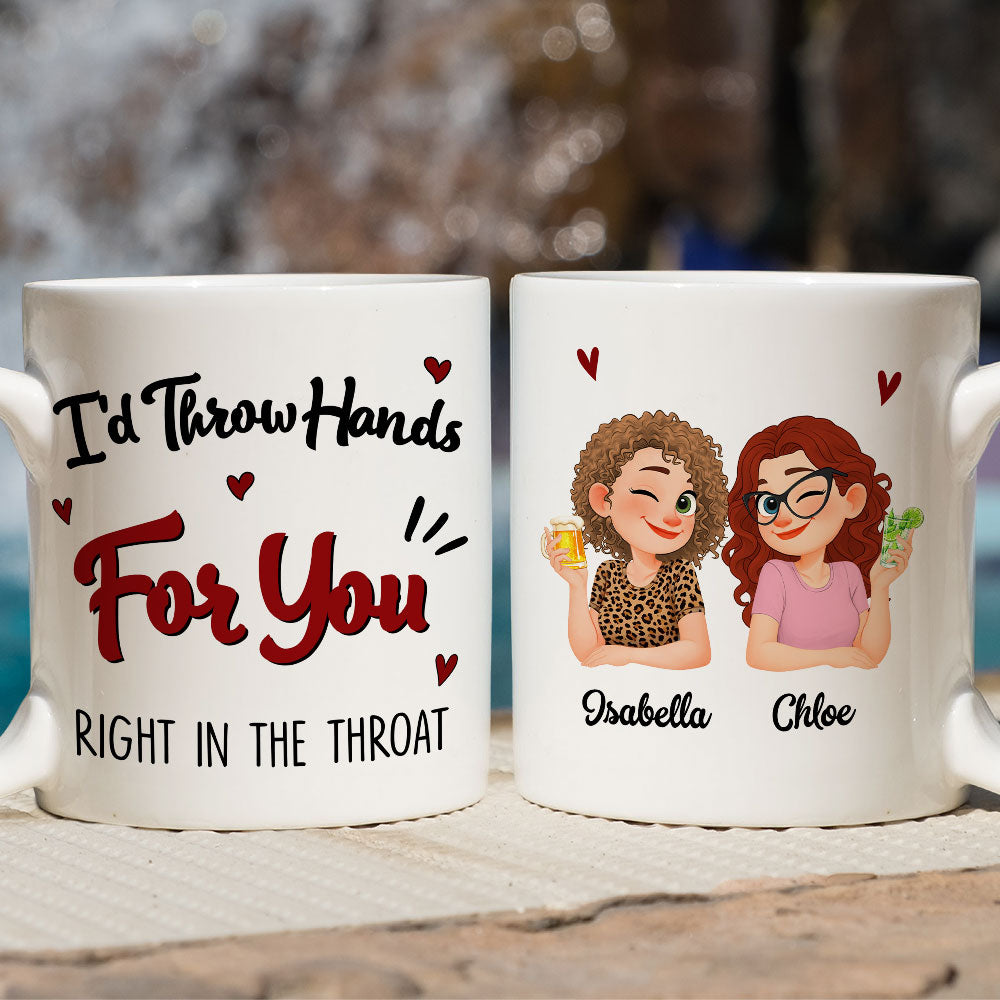 Custom Best Friend, Christmas & Birthday Friendship Keepsake Gift • Throw Hands Besties - Personalized Coffee Mug