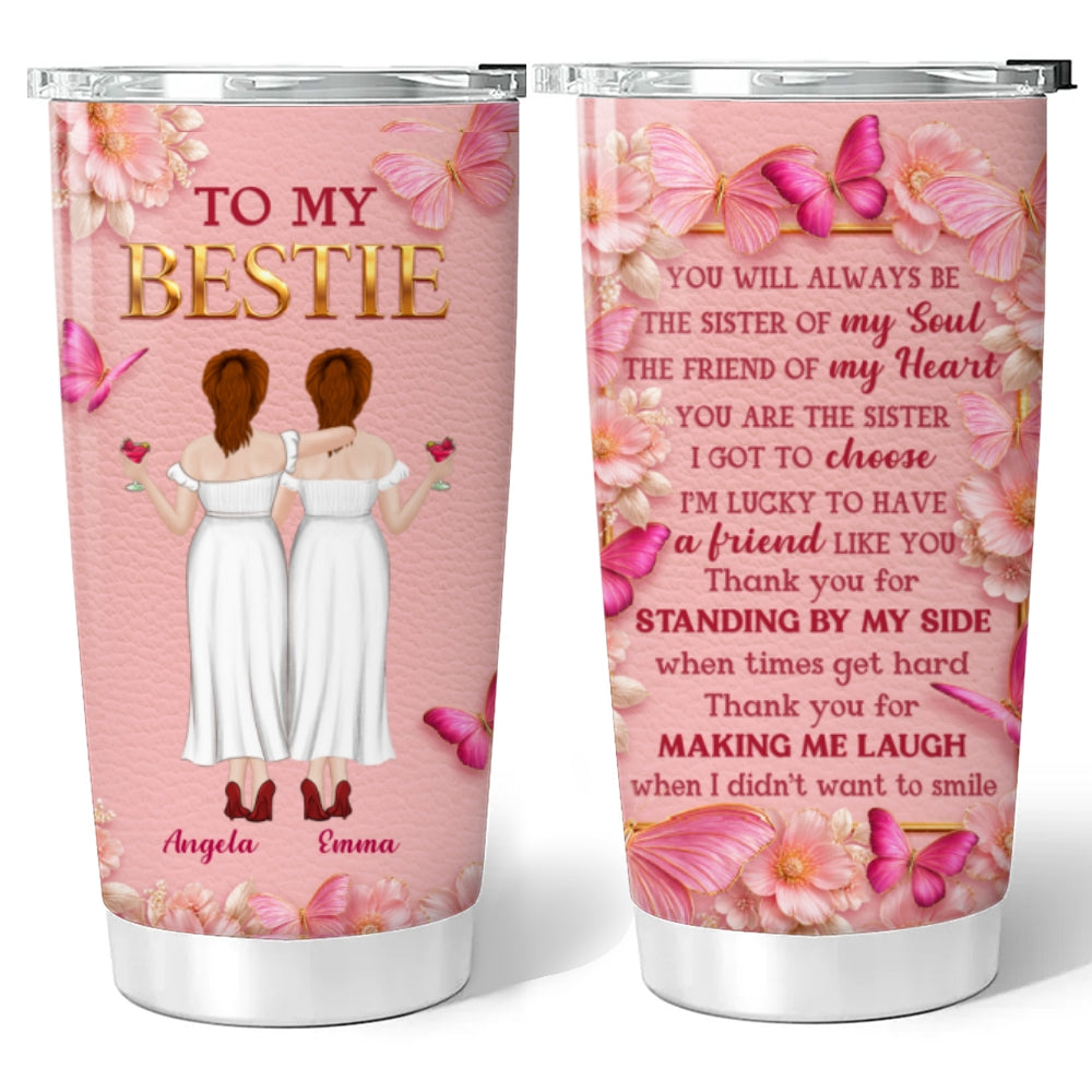 Custom Christmas Birthday Gifts For Best Friend • Butterfly Bestie Love - Personalized 3D Effect Tumbler