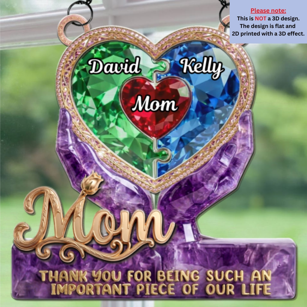 Custom Name Grandma Hanging Decor, Mother's Day Birthday Gifts • Precious Puzzle Heart Grandma - Personalized Suncatcher