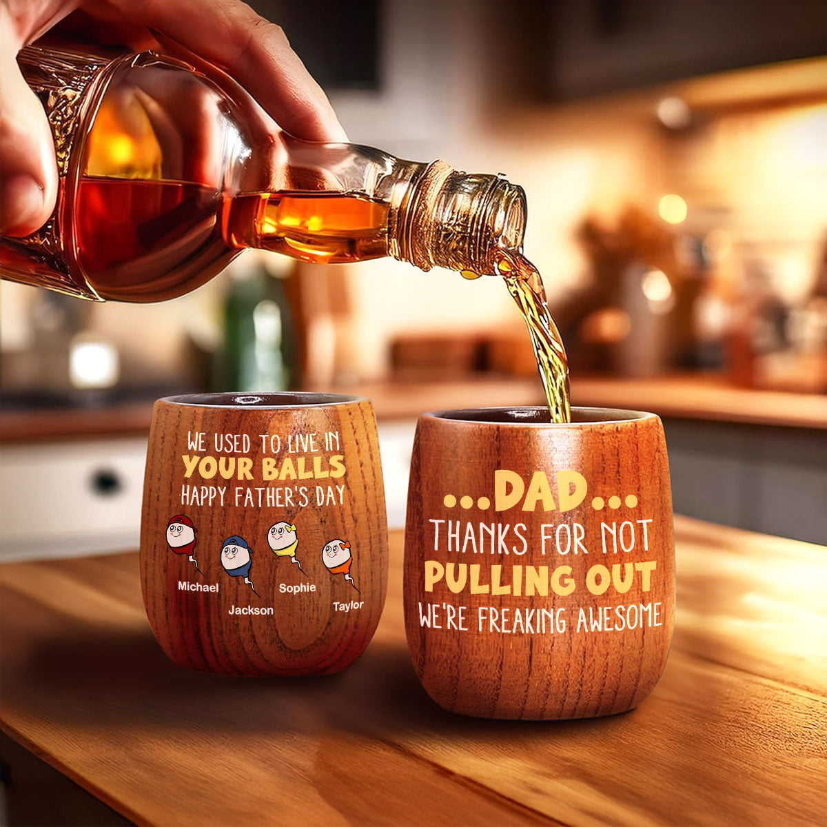Dad Thanks For Not Pulling Out - Personalized Wooden Whiskey Glass