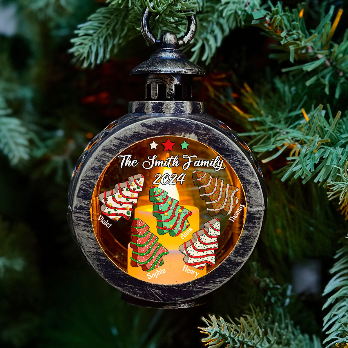 Custom Name Family Christmas Gifts, Holiday Decor • Christmas Tree - Personalized Christmas Lantern