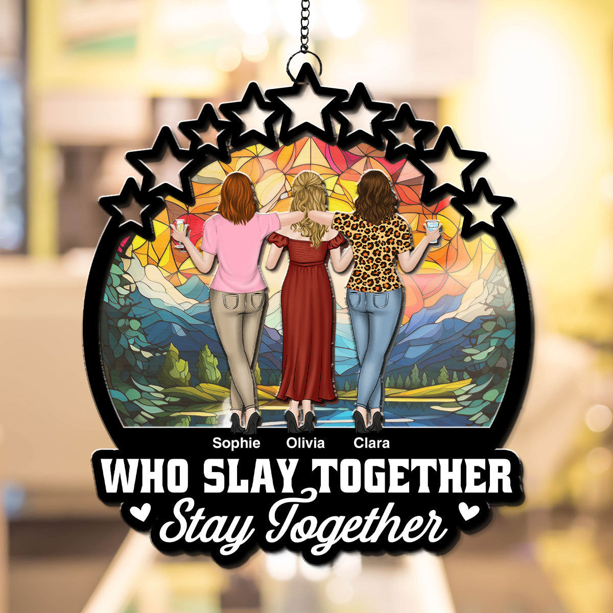 Custom Christmas Hanging Decor, for Best Friend, Friendship Gifts • Slay Together - Personalized Suncatcher