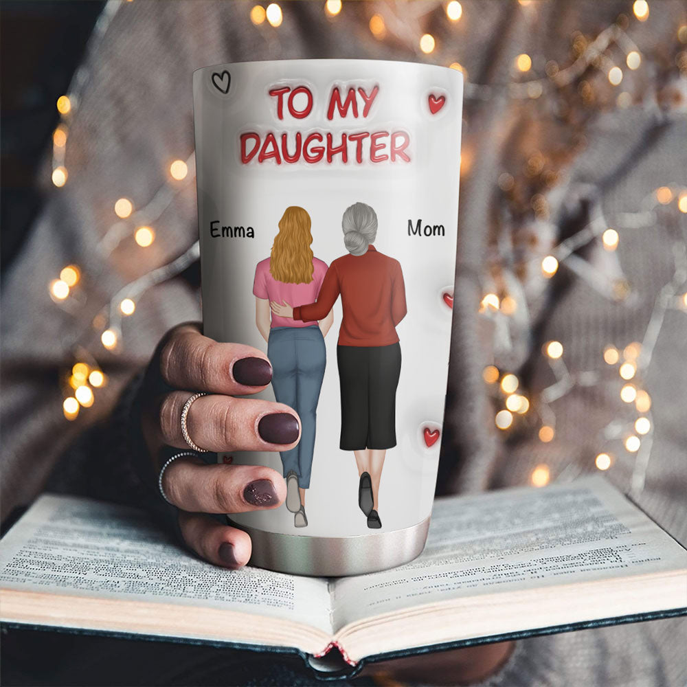 Custom Christmas Birthday Gifts For Daughter • Hug From Mom - Personalized 3D Inflated Effect Tumbler