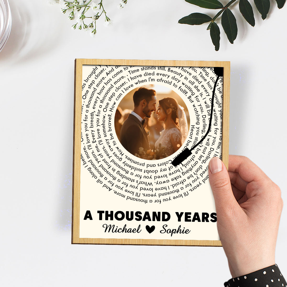 Custom Couple's Decor, Anniversary & Wedding Gift • Couple Photo And Favorite Spiral Song Lyrics - Personalized Wooden Plaque