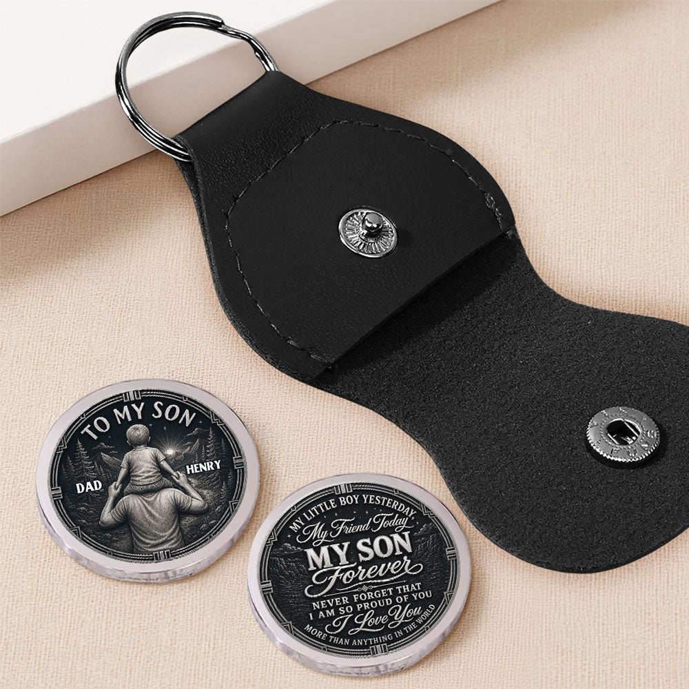 Custom Coin Keychain for Son, Father's Day Birthday Gifts • More Than Anything - Personalized Pocket Hug