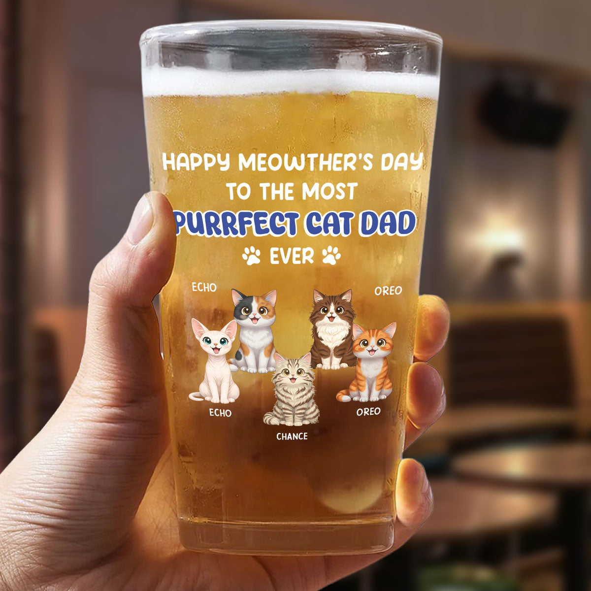 Purrfect Cat Daddy Of Us - Personalized Beer Glass