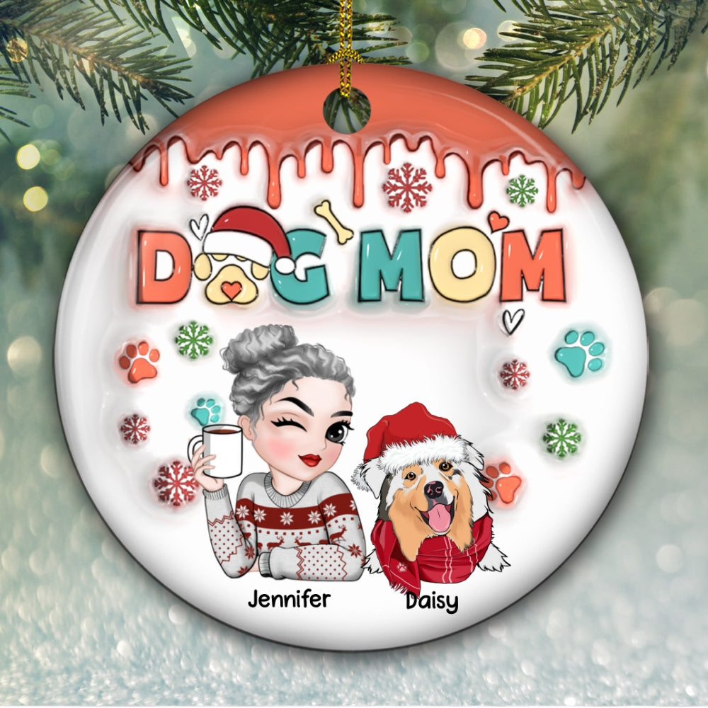 Custom Keepsake Christmas Ornament •  Dog Mom Christmas Paw - Personalized 3D Inflated Effect Ceramic Ornament