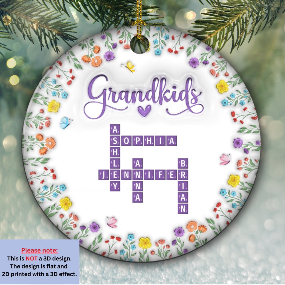 Custom Family Ornament, Christmas Gift for Family Members •  Love My Grandkids Crossword - Personalized 3D Inflated Effect Ceramic Ornament