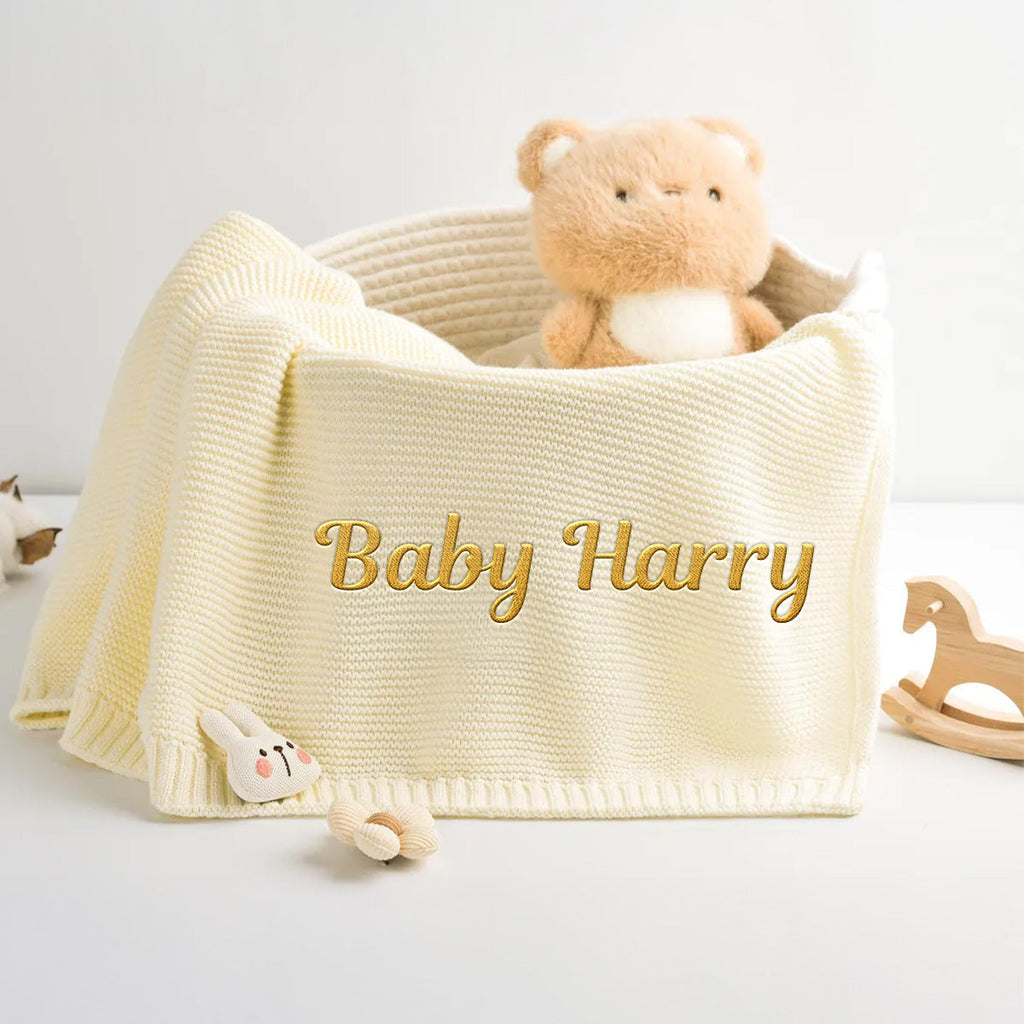 Baby Monogram - Personalized Embroidered Knitted Baby Blanket