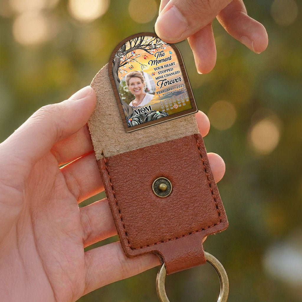 Custom Photo Memorial Coin Keychain, Sympathy Keepsake • Mine Changed Forever - Personalized Wooden Pocket Hug