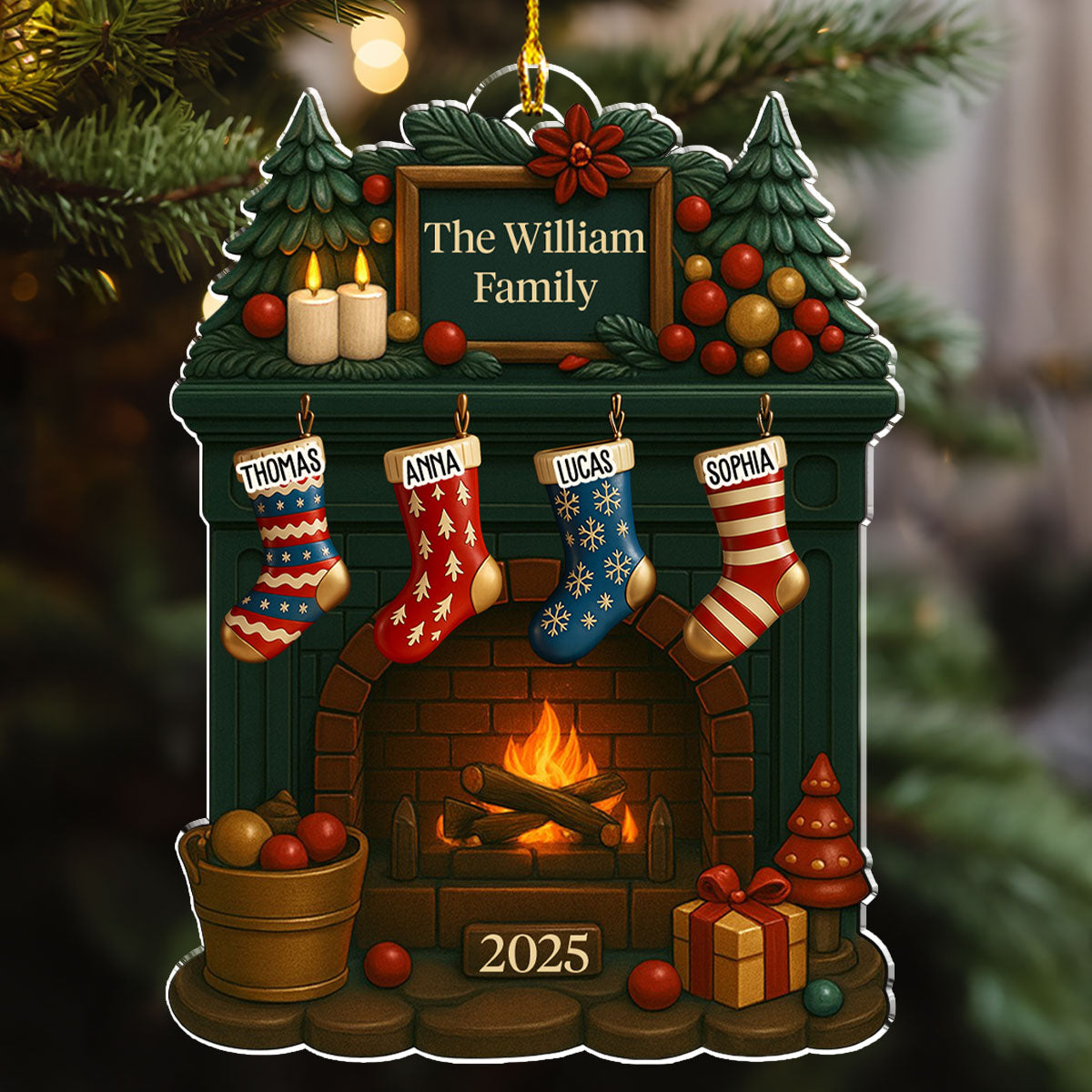 Custom Family Ornament, Christmas Gift for Family Members •  Family Fireplace - Personalized Acrylic Ornament
